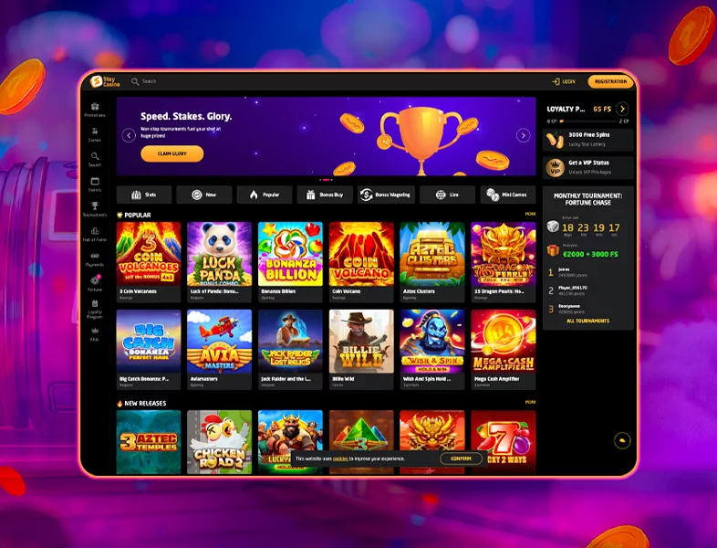 Home page of the casino site