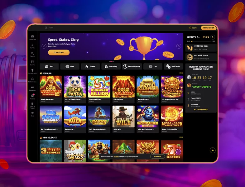 Home page of the casino site