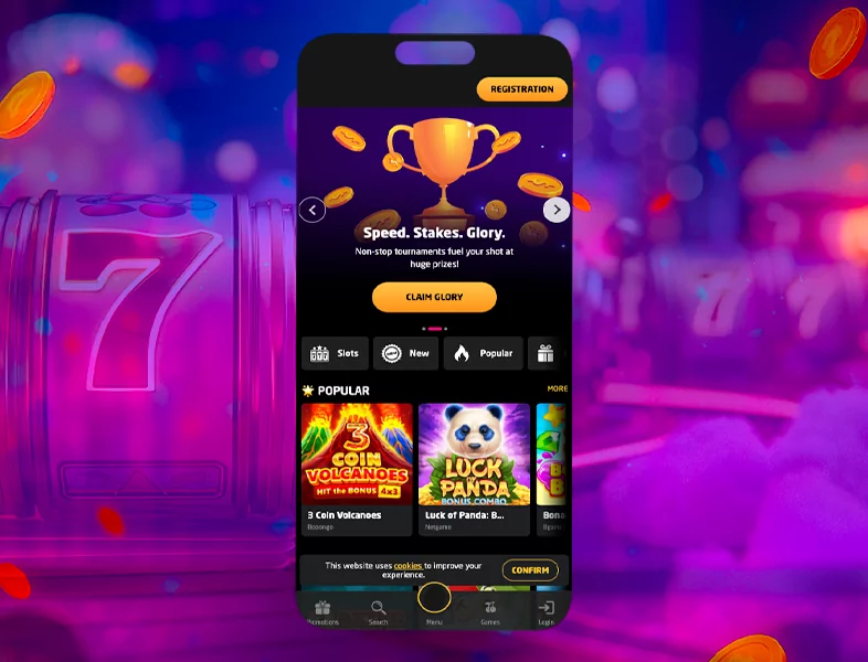 In-app casino home page