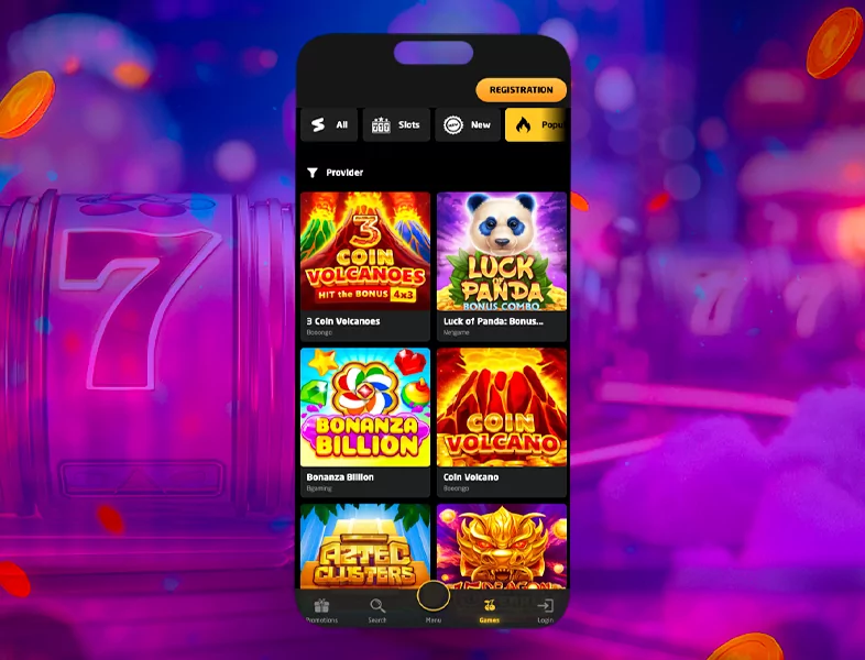Start playing casino games through the app
